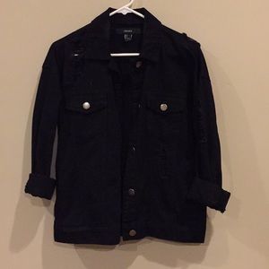 Distressed black jean jacket